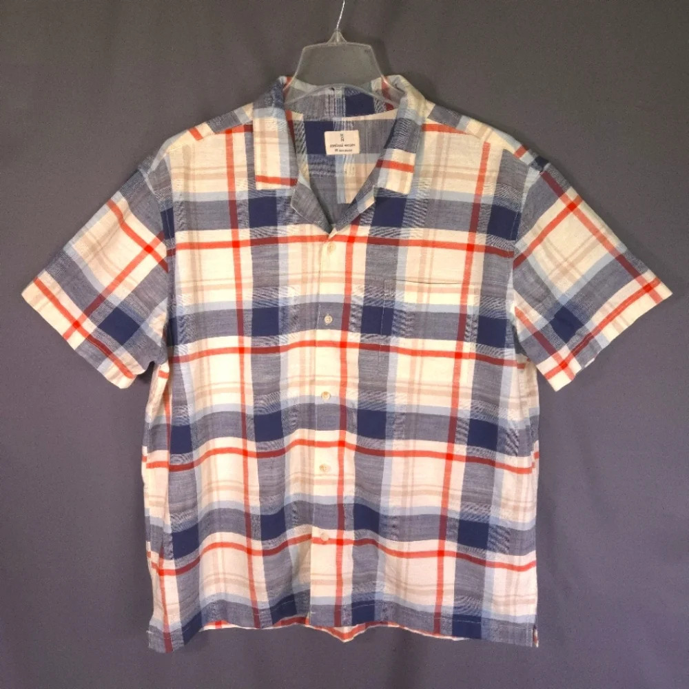 Mutual Weave Button Down Big And Tall Short‎ Sleeve Shirt Plaid Size XXL